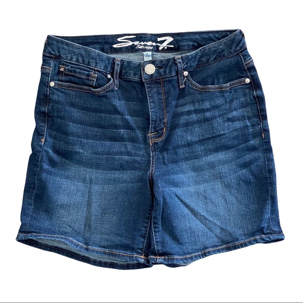 Seven7 Denim Shorts High Rise multicolor stitching back pockets stretch